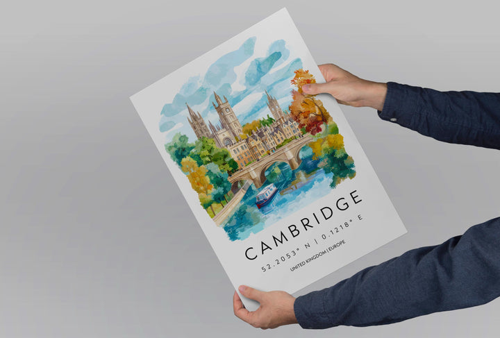 Cambridge Watercolor Poster Wall Art Cambridge Wall Hanging Home Décor Cambridge Gift Art Lovers United Kingdom Wall Art