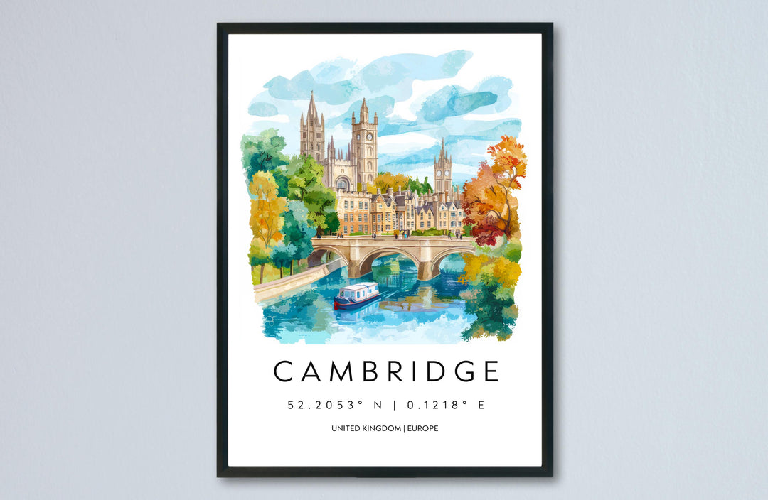 Cambridge Watercolor Poster Wall Art Cambridge Wall Hanging Home Décor Cambridge Gift Art Lovers United Kingdom Wall Art