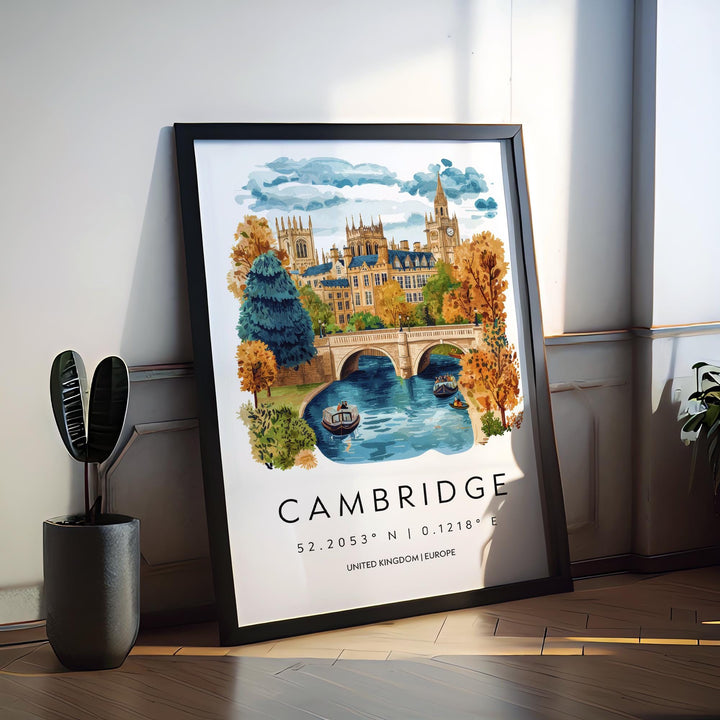 Cambridge Watercolor Poster Wall Art Cambridge Wall Hanging Home Décor Cambridge Gift Art Lovers United Kingdom Wall Art