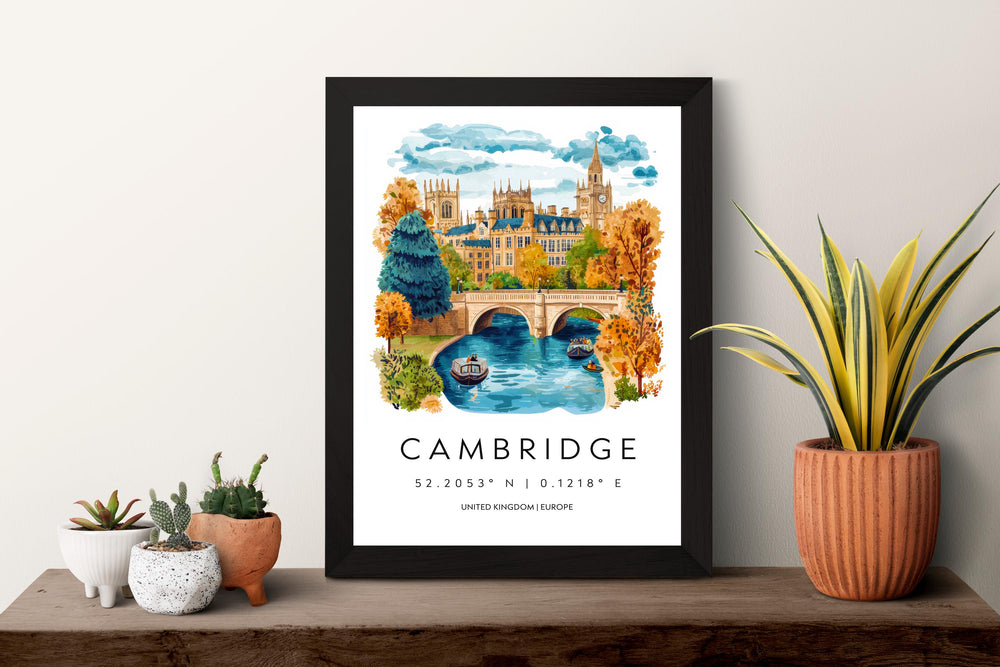 Cambridge Watercolor Poster Wall Art Cambridge Wall Hanging Home Décor Cambridge Gift Art Lovers United Kingdom Wall Art