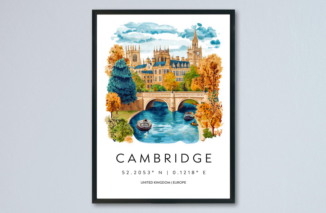 Cambridge Watercolor Poster Wall Art Cambridge Wall Hanging Home Décor Cambridge Gift Art Lovers United Kingdom Wall Art