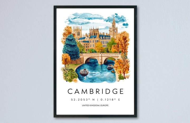 Cambridge Watercolor Poster Wall Art Cambridge Wall Hanging Home Décor Cambridge Gift Art Lovers United Kingdom Wall Art