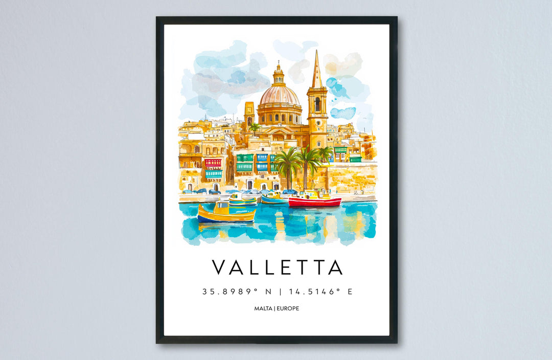 Valletta Watercolor Poster Wall Art Valletta Wall Hanging Home Décor Valletta Gift Art Lovers Malta Wall Art