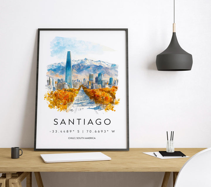 Santiago Watercolor Poster Wall Art Santiago Wall Hanging Home Décor Santiago Gift Art Lovers Chile Wall Art