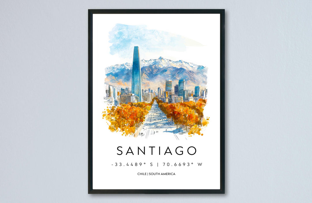 Santiago Watercolor Poster Wall Art Santiago Wall Hanging Home Décor Santiago Gift Art Lovers Chile Wall Art