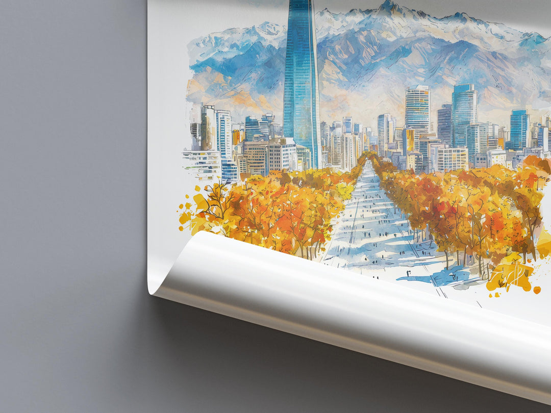 Santiago Watercolor Poster Wall Art Santiago Wall Hanging Home Décor Santiago Gift Art Lovers Chile Wall Art