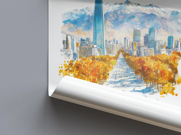 Santiago Watercolor Poster Wall Art Santiago Wall Hanging Home Décor Santiago Gift Art Lovers Chile Wall Art