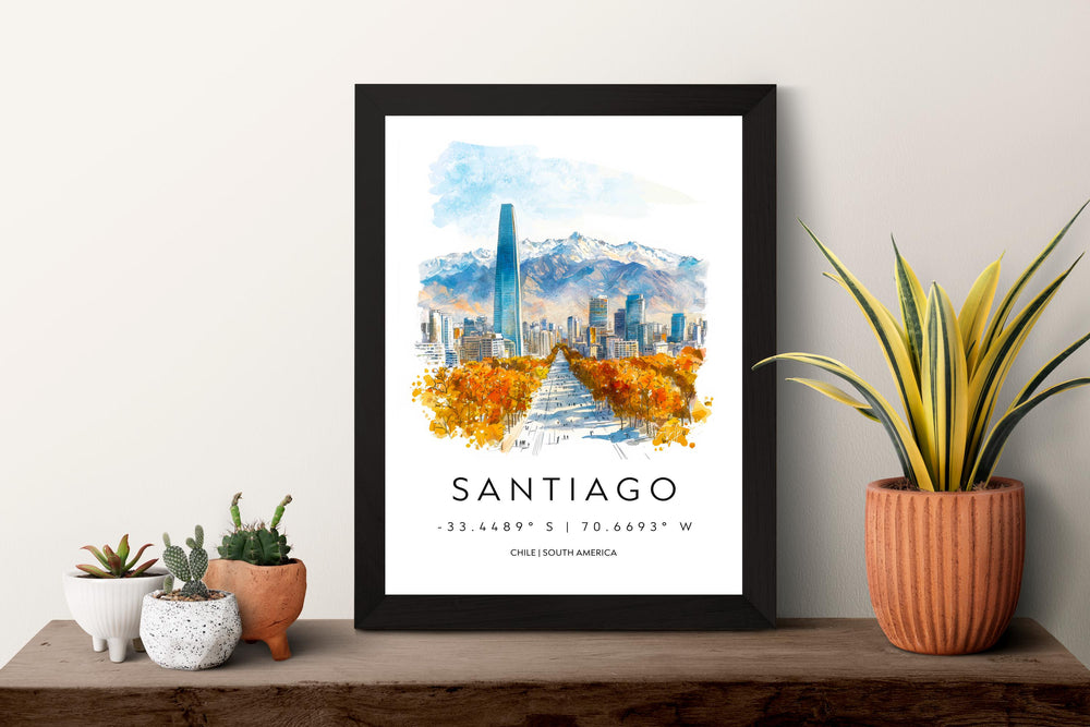 Santiago Watercolor Poster Wall Art Santiago Wall Hanging Home Décor Santiago Gift Art Lovers Chile Wall Art