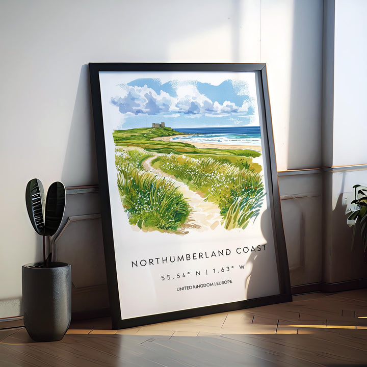 Northumberland Coast Watercolor Poster Wall Art Northumberland Coast Wall Hanging Home Décor Northumberland Coast Gift Art Lovers Wall Art