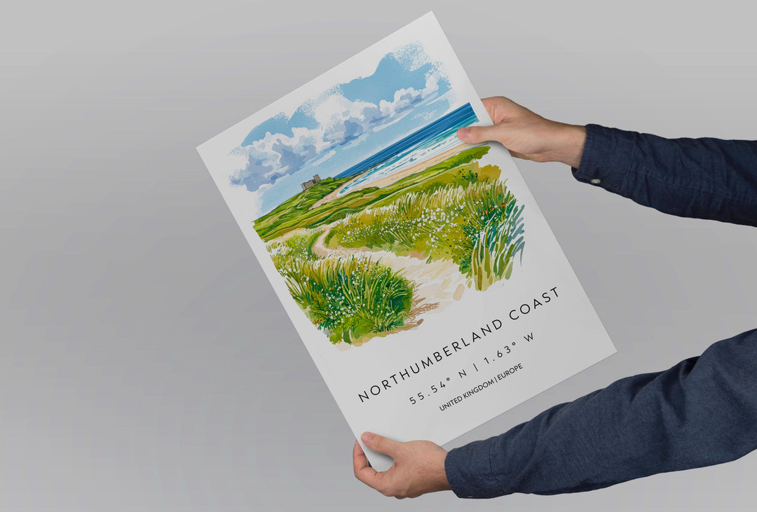 Northumberland Coast Watercolor Poster Wall Art Northumberland Coast Wall Hanging Home Décor Northumberland Coast Gift Art Lovers Wall Art