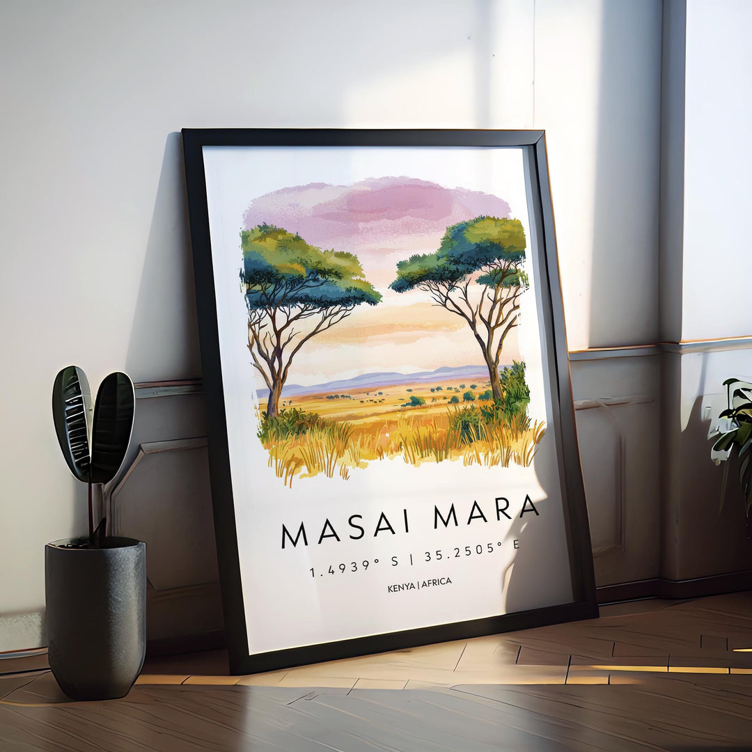 Masai Mara Watercolor Poster Wall Art Masai Mara Wall Hanging Home Décor Masai Mara Gift Art Lovers Kenya Wall Art