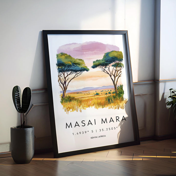 Masai Mara Watercolor Poster Wall Art Masai Mara Wall Hanging Home Décor Masai Mara Gift Art Lovers Kenya Wall Art
