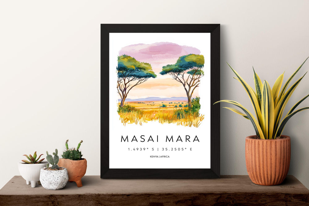 Masai Mara Watercolor Poster Wall Art Masai Mara Wall Hanging Home Décor Masai Mara Gift Art Lovers Kenya Wall Art