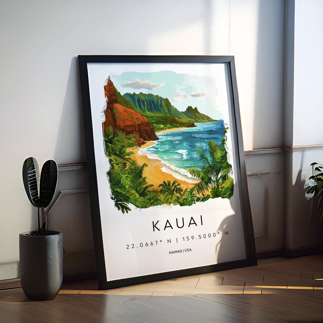 Kauai Watercolor Poster Wall Art Kauai Wall Hanging Home Décor Kauai Gift Art Lovers Hawaii Wall Art