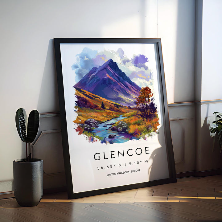 Glencoe Watercolor Poster Wall Art Glencoe Wall Hanging Home Décor Glencoe Gift Art Lovers Scotland Wall Art