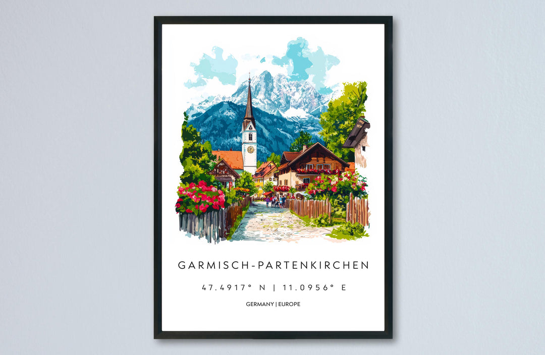 Garmisch-Partenkirchen Watercolor Poster Wall Art Garmisch-Partenkirchen Wall Hanging Home Décor Garmisch-Partenkirchen Gift Art Lovers