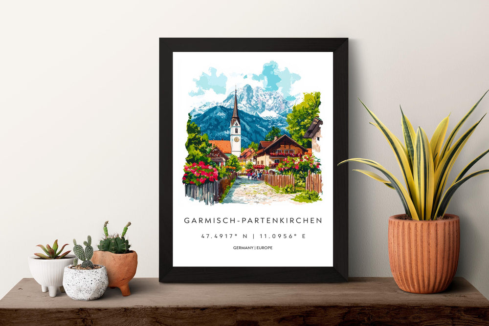 Garmisch-Partenkirchen Watercolor Poster Wall Art Garmisch-Partenkirchen Wall Hanging Home Décor Garmisch-Partenkirchen Gift Art Lovers