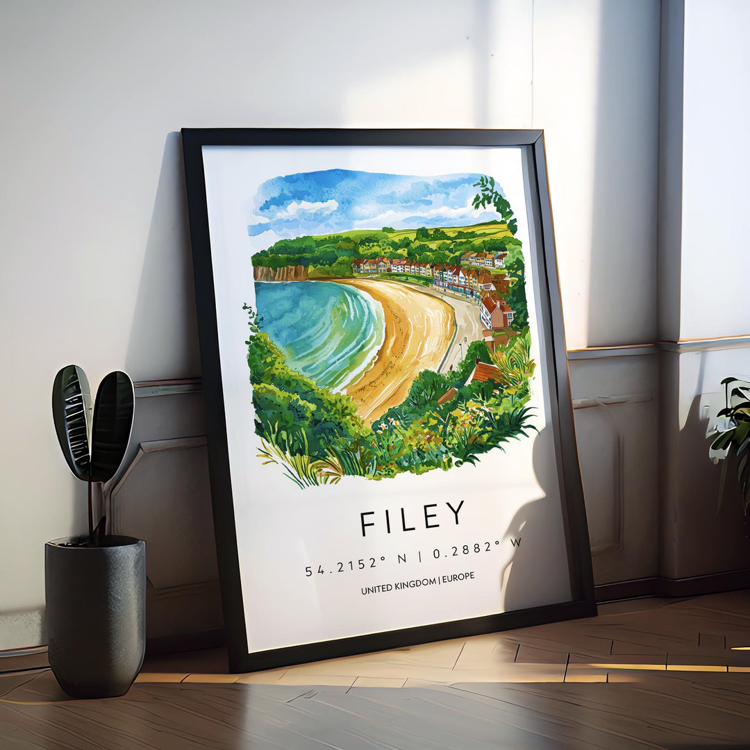Filey Watercolor Poster Wall Art Filey Wall Hanging Home Décor Filey Gift Art Lovers United Kingdom Wall Art
