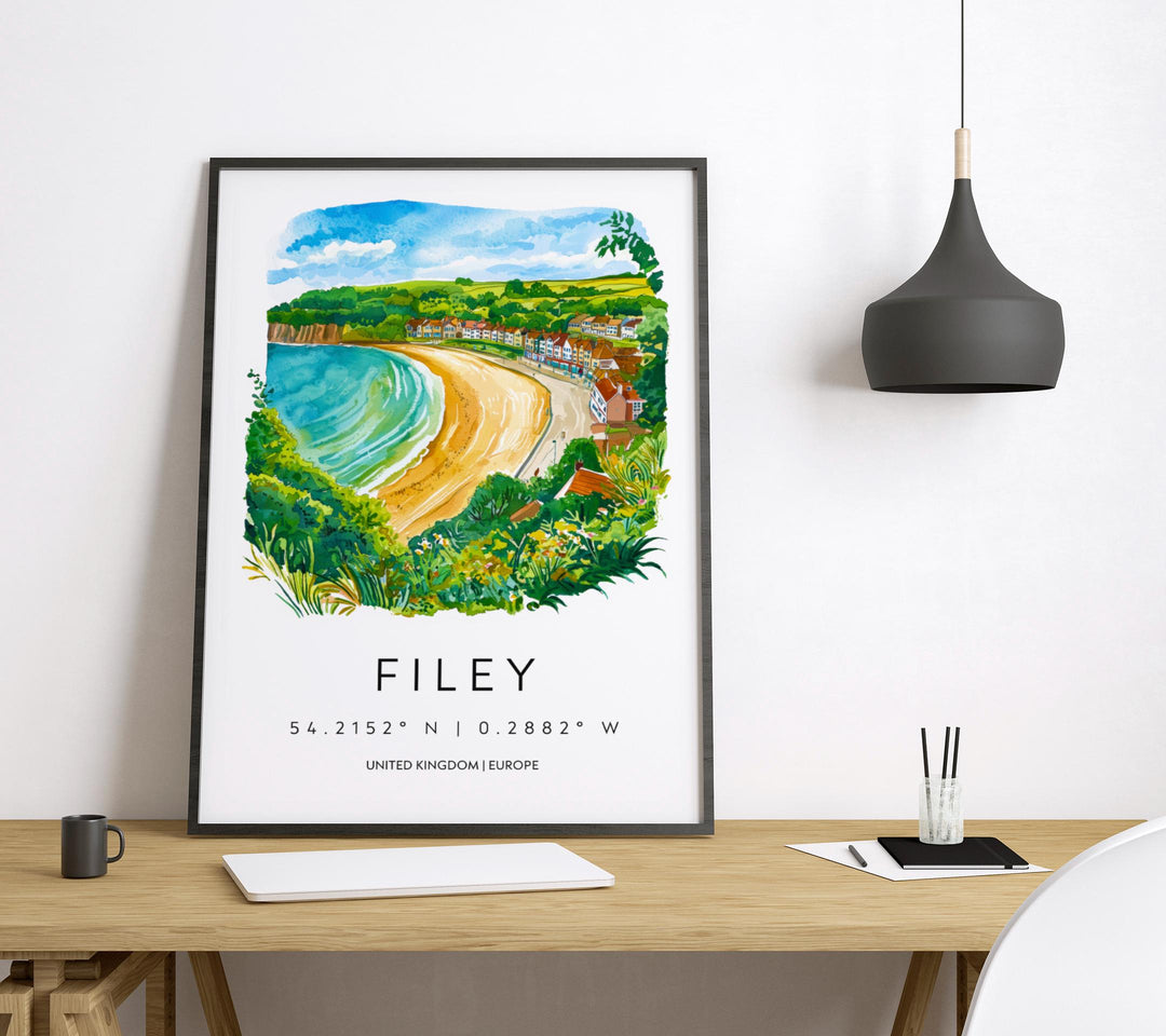 Filey Watercolor Poster Wall Art Filey Wall Hanging Home Décor Filey Gift Art Lovers United Kingdom Wall Art