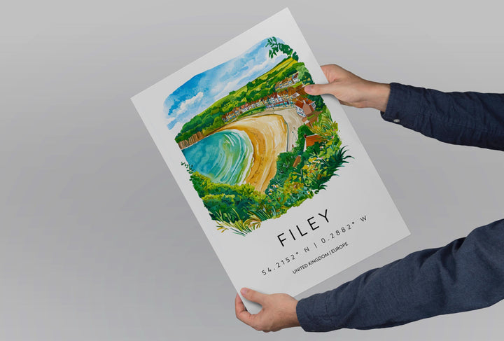 Filey Watercolor Poster Wall Art Filey Wall Hanging Home Décor Filey Gift Art Lovers United Kingdom Wall Art