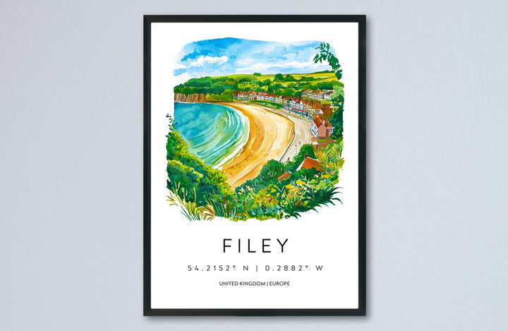 Filey Watercolor Poster Wall Art Filey Wall Hanging Home Décor Filey Gift Art Lovers United Kingdom Wall Art