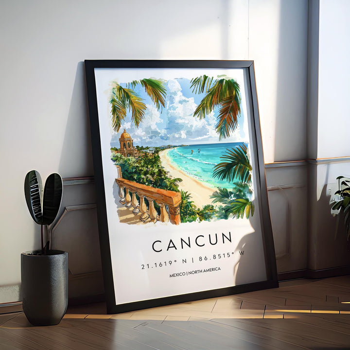 Cancun Watercolor Poster Wall Art Cancun Wall Hanging Home Décor Cancun Gift Art Lovers Mexico Wall Art