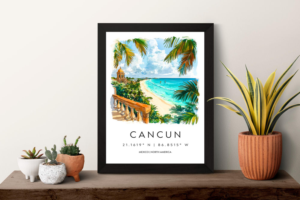 Cancun Watercolor Poster Wall Art Cancun Wall Hanging Home Décor Cancun Gift Art Lovers Mexico Wall Art