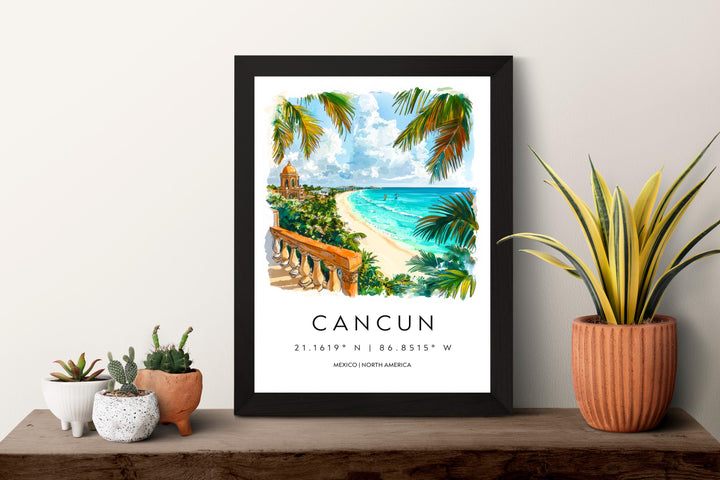 Cancun Watercolor Poster Wall Art Cancun Wall Hanging Home Décor Cancun Gift Art Lovers Mexico Wall Art