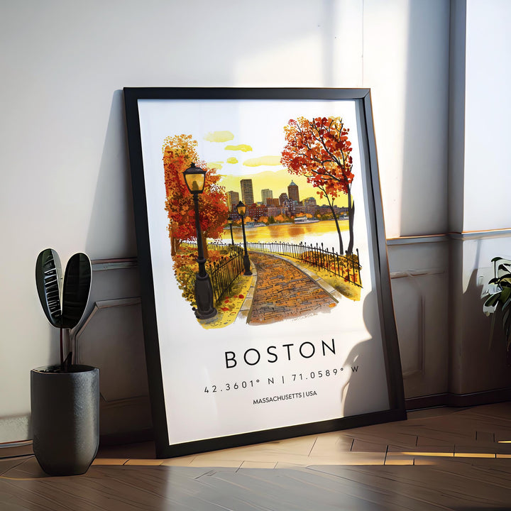 Boston Watercolor Poster Wall Art Boston Wall Hanging Home Décor Boston Gift Art Lovers United States Wall Art