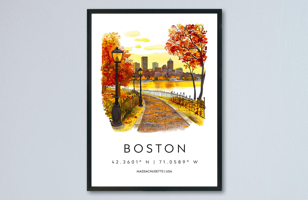 Boston Watercolor Poster Wall Art Boston Wall Hanging Home Décor Boston Gift Art Lovers United States Wall Art