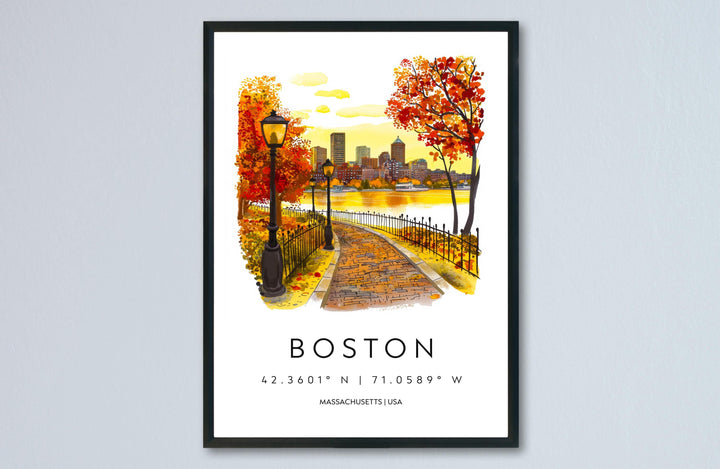 Boston Watercolor Poster Wall Art Boston Wall Hanging Home Décor Boston Gift Art Lovers United States Wall Art