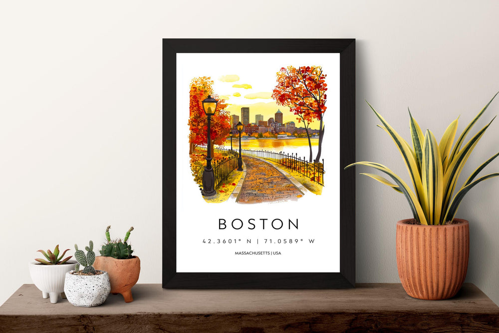 Boston Watercolor Poster Wall Art Boston Wall Hanging Home Décor Boston Gift Art Lovers United States Wall Art