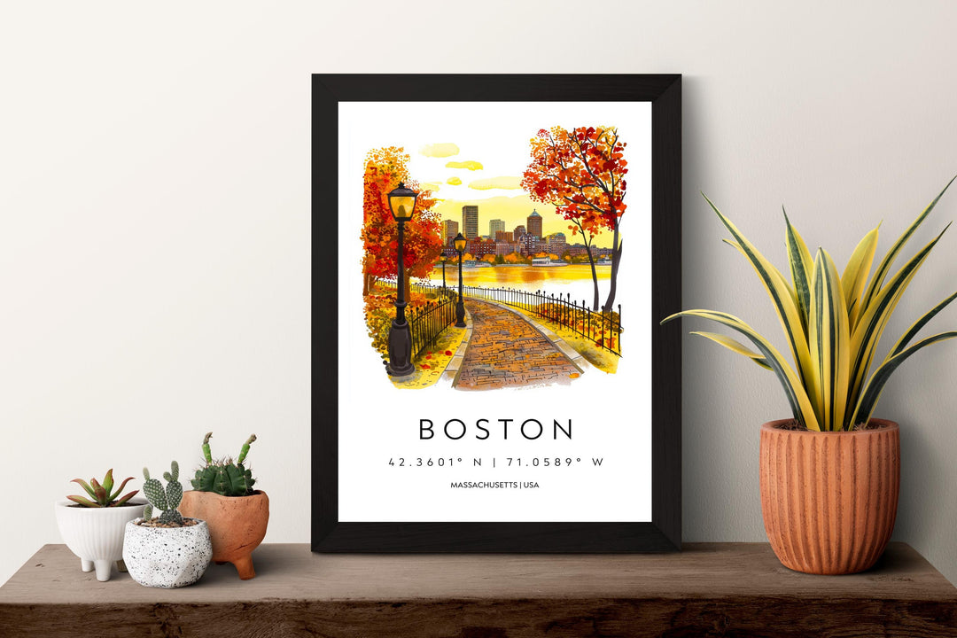 Boston Watercolor Poster Wall Art Boston Wall Hanging Home Décor Boston Gift Art Lovers United States Wall Art