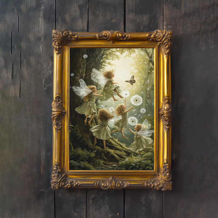 Dandelion Fairies Vintage Art Print - Cottagecore Illustration