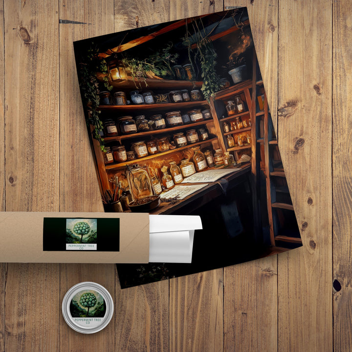 Wizard's Apothecary Cottage Print: Vintage Magical Art
