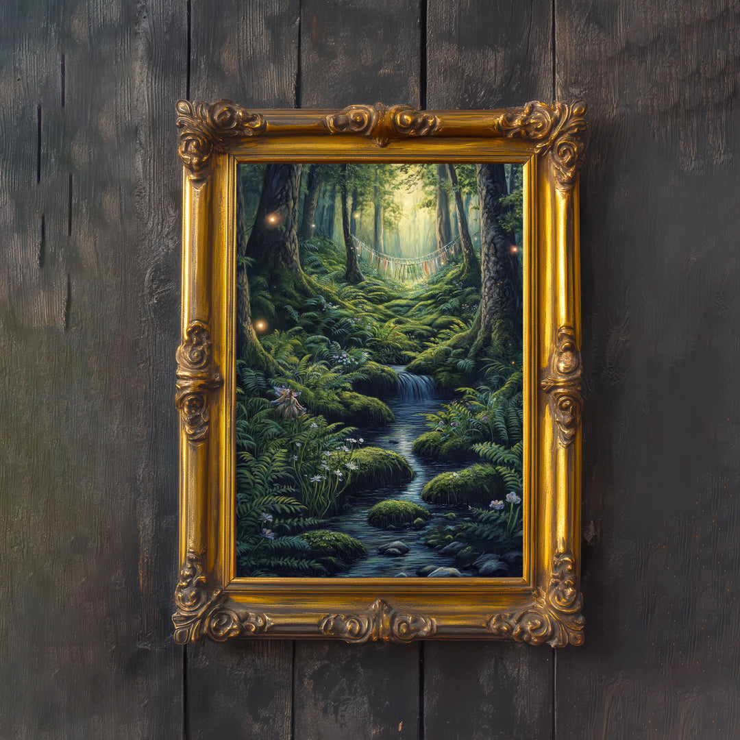 Fairy Weavers Woodland Cottagecore Print Poster Vintage Forest Art Dark Academia Wall Decor Antique Illustration Enchanted Nature Aesthetic