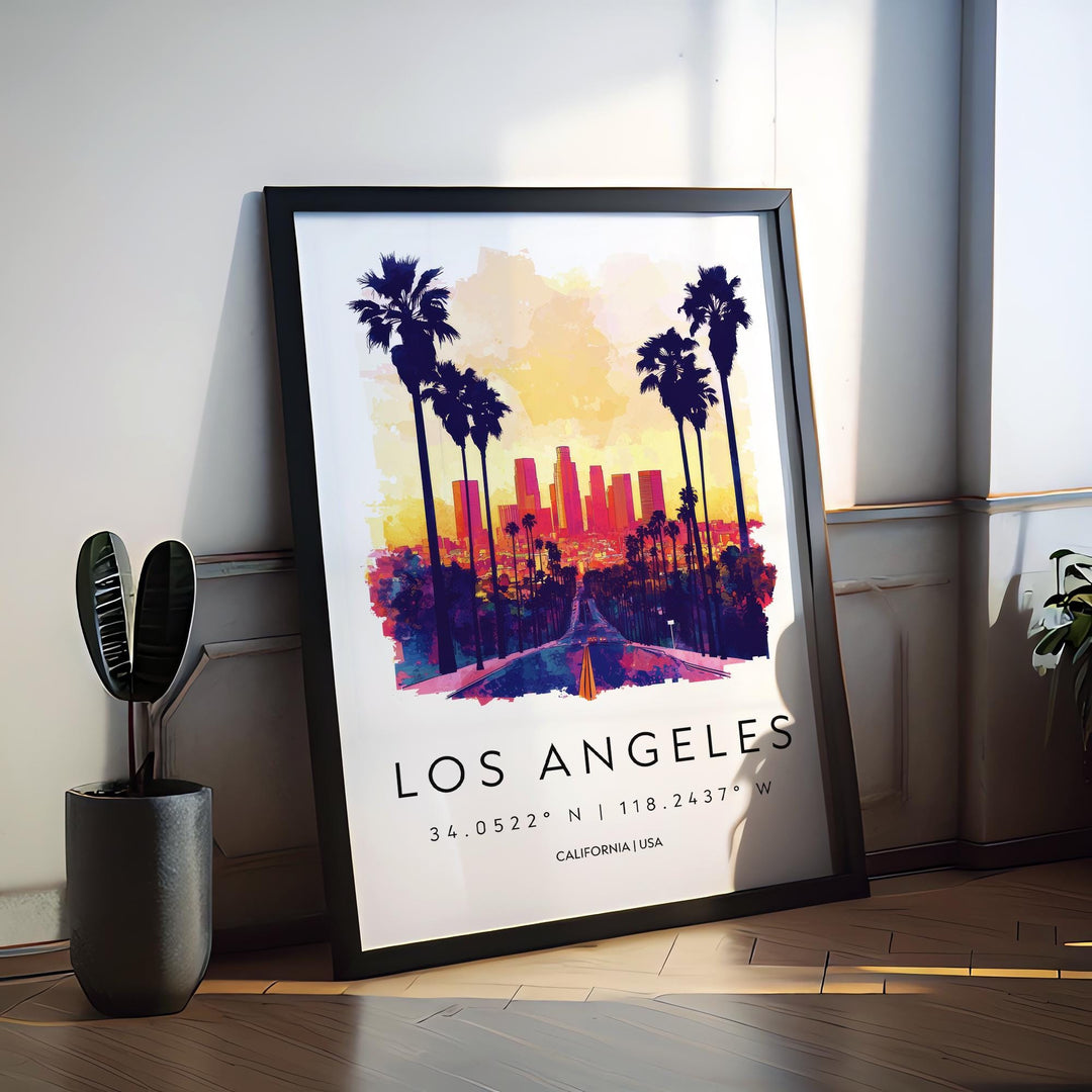 Los Angeles Watercolor Poster Wall Art Los Angeles Wall Hanging Home Décor Los Angeles Gift Art Lovers United States Wall Art