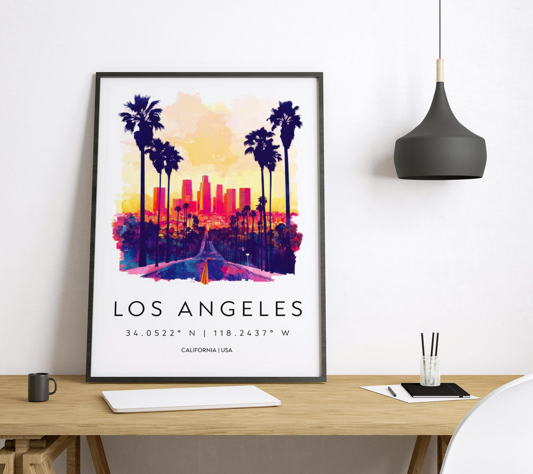 Los Angeles Watercolor Poster Wall Art Los Angeles Wall Hanging Home Décor Los Angeles Gift Art Lovers United States Wall Art