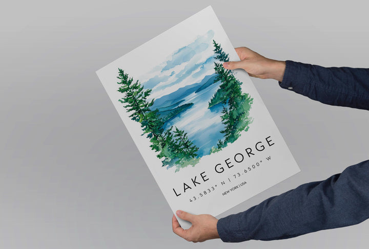 Lake George Watercolor Poster Wall Art Lake George Wall Hanging Home Décor Lake George Gift Art Lovers United States Wall Art