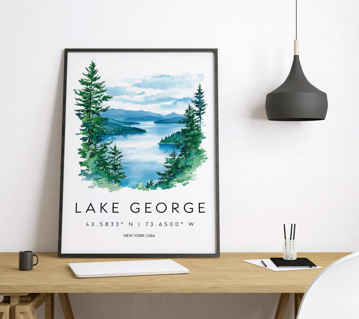 Lake George Watercolor Poster Wall Art Lake George Wall Hanging Home Décor Lake George Gift Art Lovers United States Wall Art