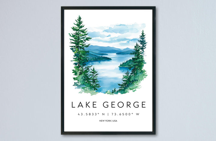 Lake George Watercolor Poster Wall Art Lake George Wall Hanging Home Décor Lake George Gift Art Lovers United States Wall Art