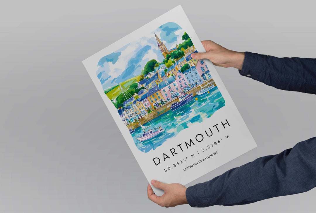 Dartmouth Watercolor Poster Wall Art Dartmouth Wall Hanging Home Décor Dartmouth Gift Art Lovers United Kingdom Wall Art