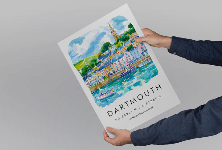 Dartmouth Watercolor Poster Wall Art Dartmouth Wall Hanging Home Décor Dartmouth Gift Art Lovers United Kingdom Wall Art
