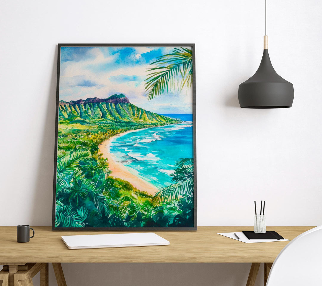 Diamond Head watercolor poster Wall Art Diamond Head Wall Hanging Home Décor Diamond Head Gift Art Lovers Hawaii Art Lover Gift Hawaii Art
