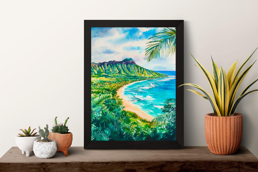 Diamond Head watercolor poster Wall Art Diamond Head Wall Hanging Home Décor Diamond Head Gift Art Lovers Hawaii Art Lover Gift Hawaii Art