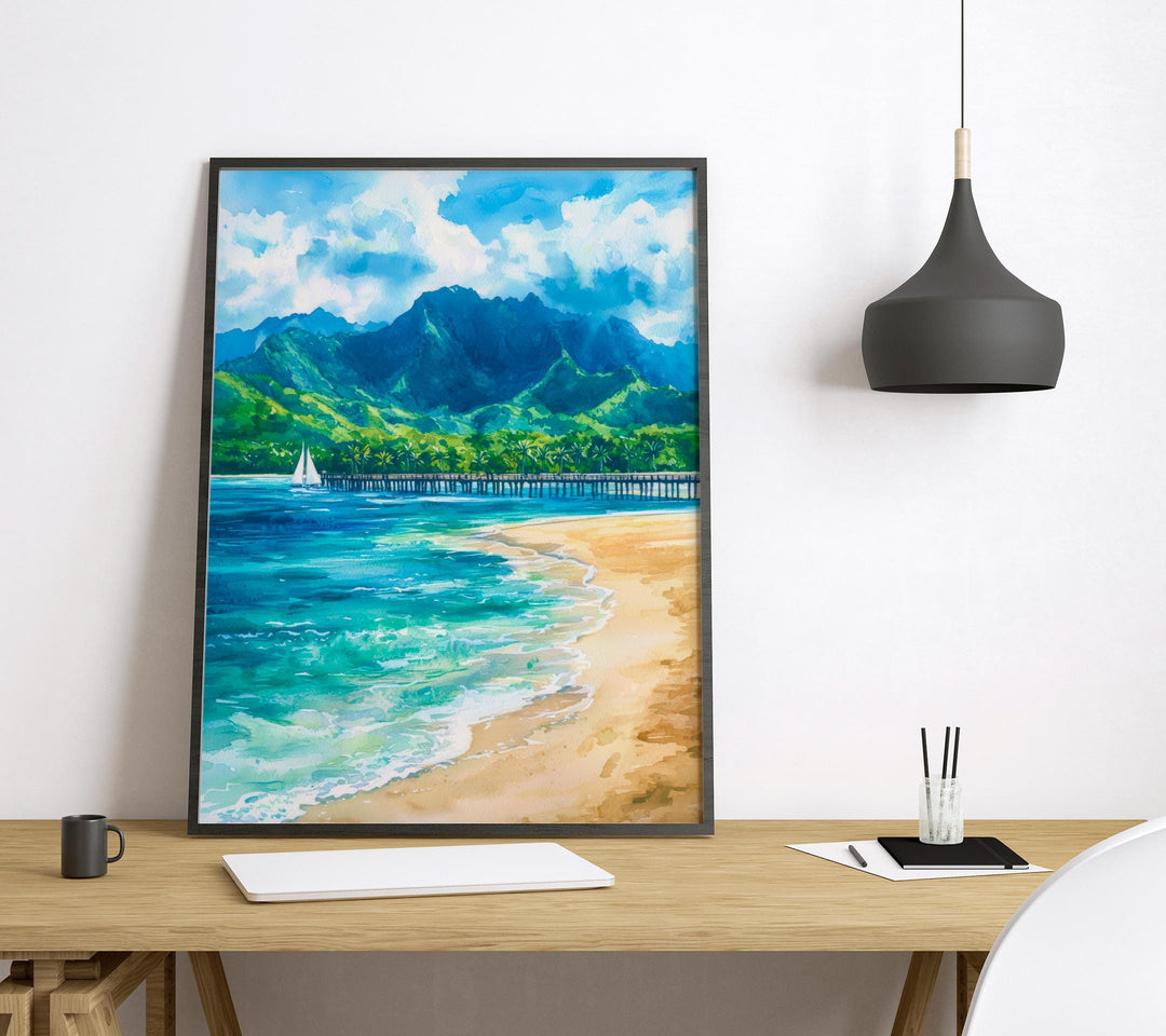 Hanalei Bay Watercolor Poster Wall Art Hanalei Bay Wall Hanging Home Décor Hanalei Bay Gift Art Lovers United States Wall Art