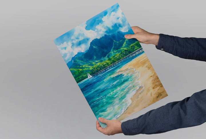 Hanalei Bay Watercolor Poster Wall Art Hanalei Bay Wall Hanging Home Décor Hanalei Bay Gift Art Lovers United States Wall Art