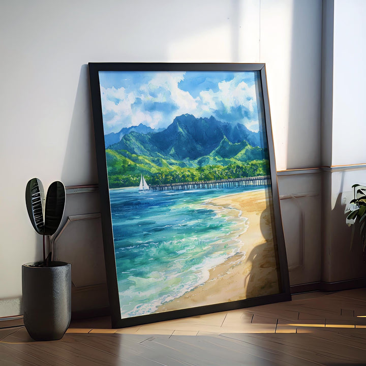 Hanalei Bay Watercolor Poster Wall Art Hanalei Bay Wall Hanging Home Décor Hanalei Bay Gift Art Lovers United States Wall Art