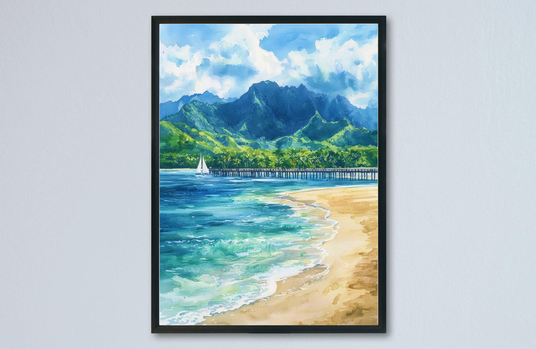 Hanalei Bay Watercolor Poster Wall Art Hanalei Bay Wall Hanging Home Décor Hanalei Bay Gift Art Lovers United States Wall Art