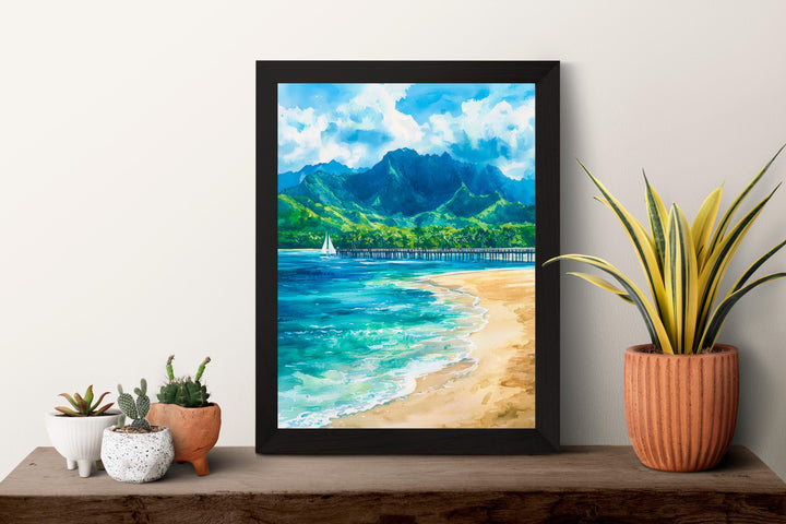 Hanalei Bay Watercolor Poster Wall Art Hanalei Bay Wall Hanging Home Décor Hanalei Bay Gift Art Lovers United States Wall Art